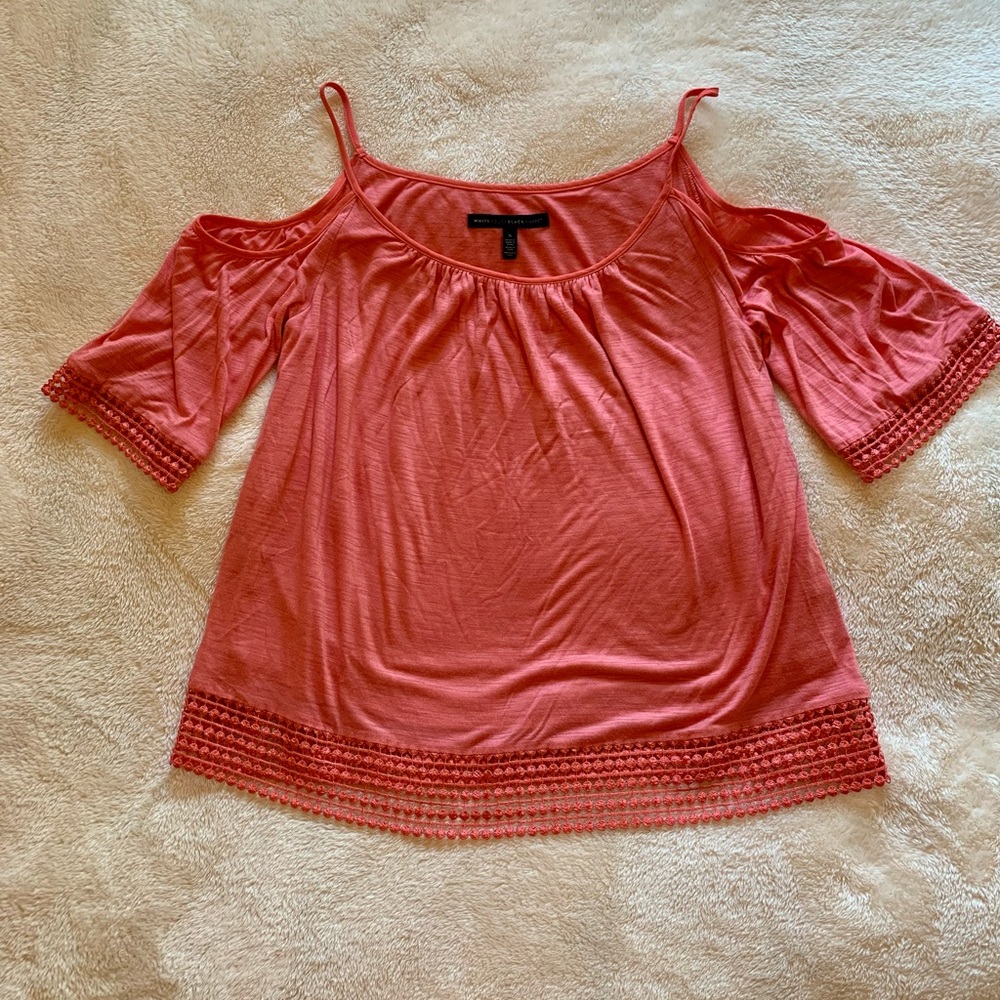 White House Black Market Coral Cold Shoulder Top